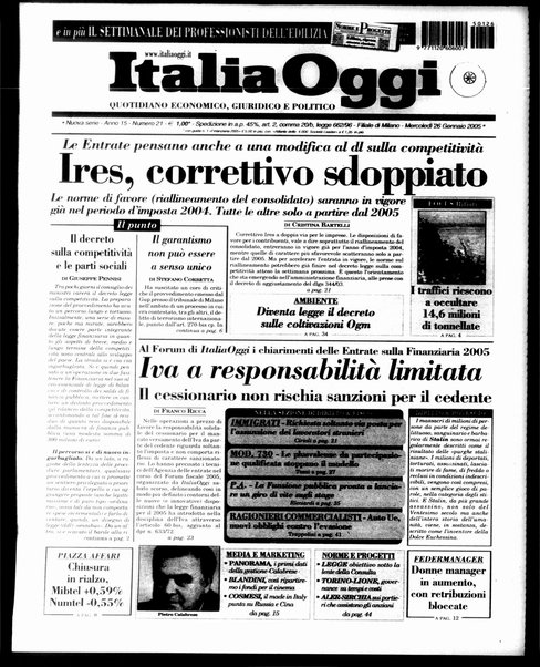 Italia oggi : quotidiano di economia finanza e politica